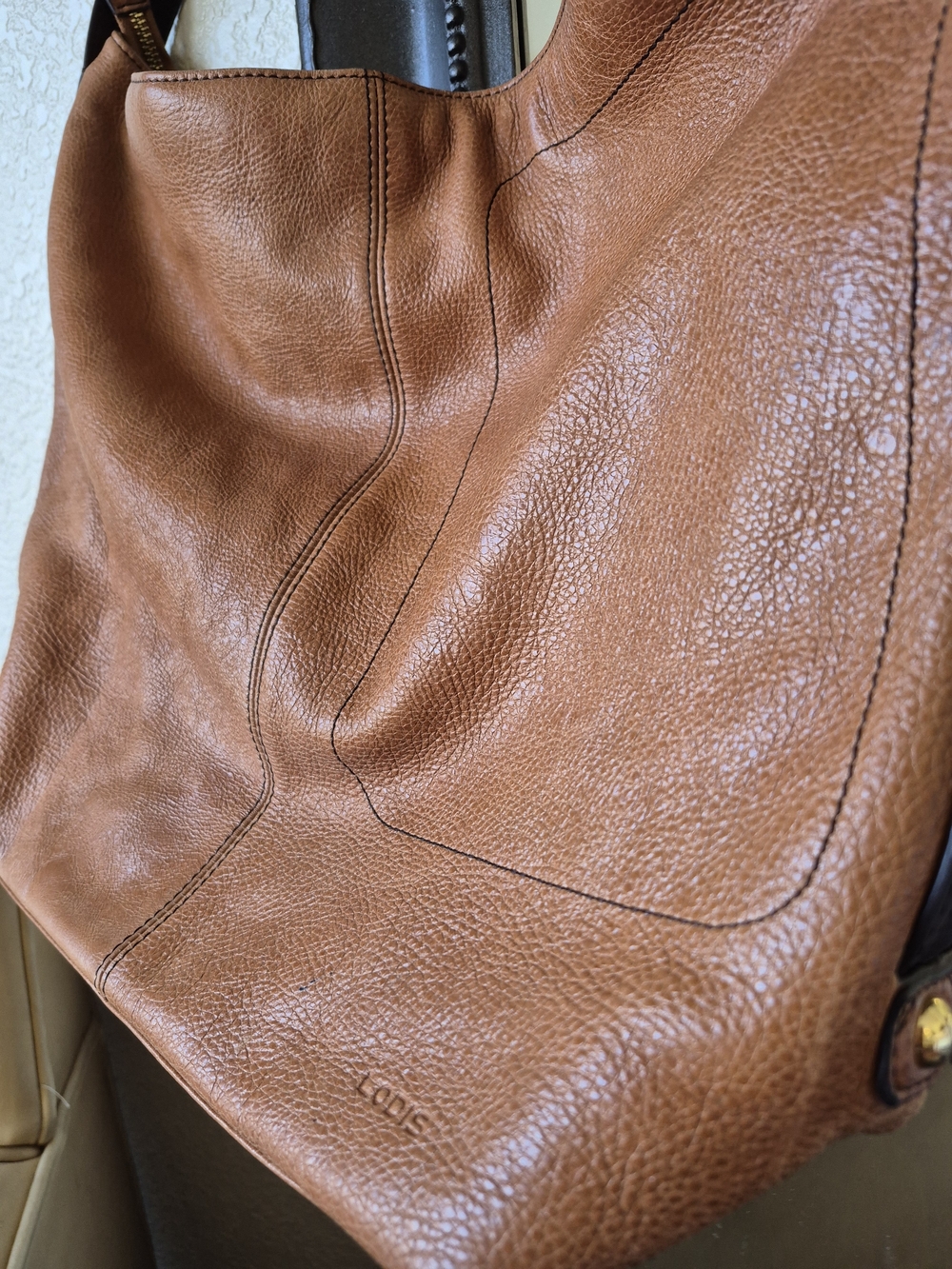 Lodis Classic Tan Leather Large Shoulder Bag with Tassel Accent 18x20"